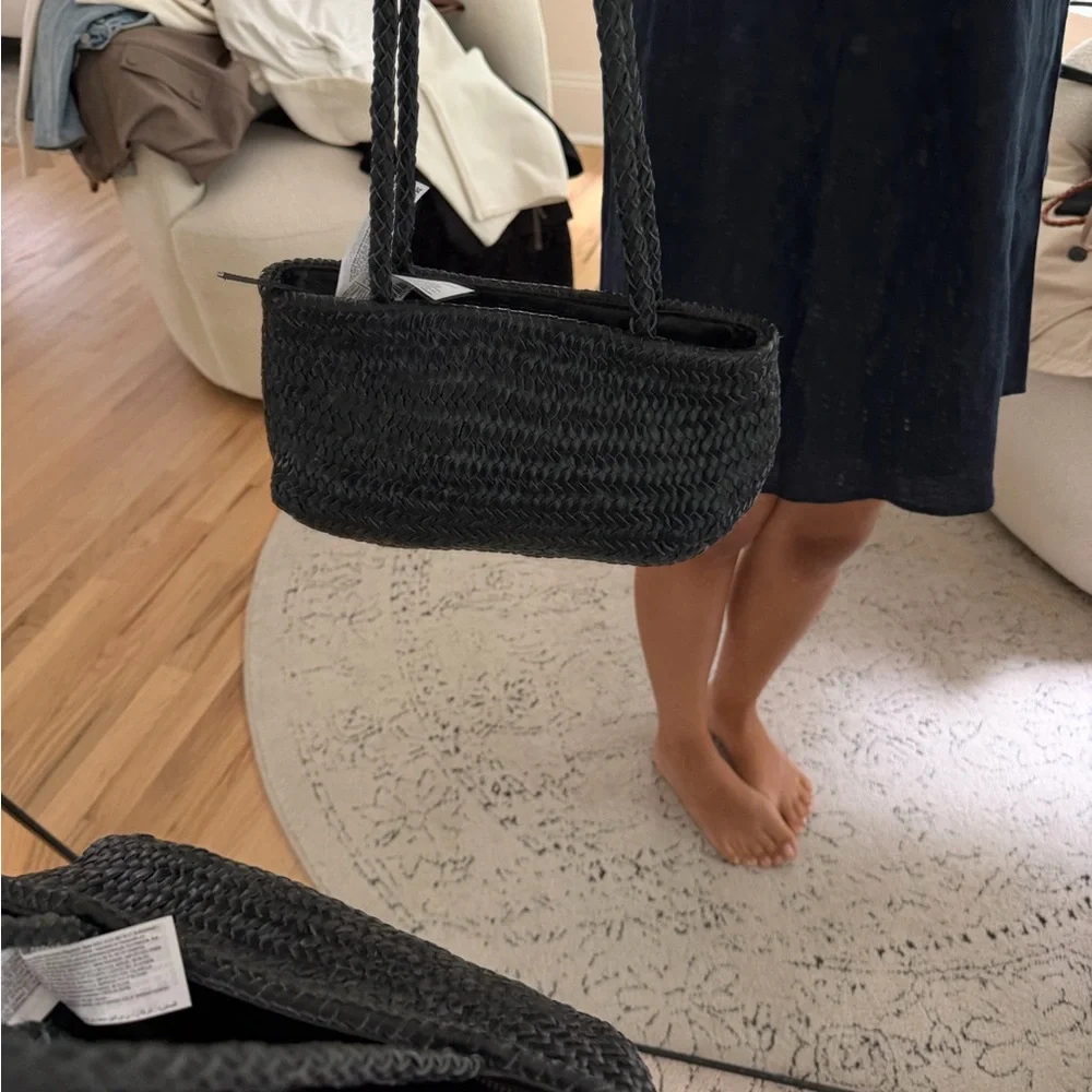 Mango Woven Leather Tote Bag - Black - Picture 2 of 3